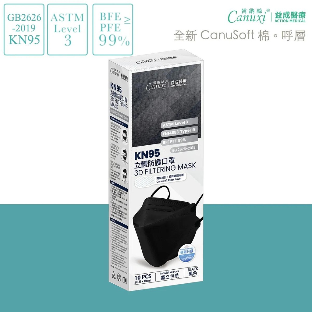 Adult KN95 Fish Shaped 3D Face Mask with Upgraded Breathability (Black) (10 pcs Individual Pack)