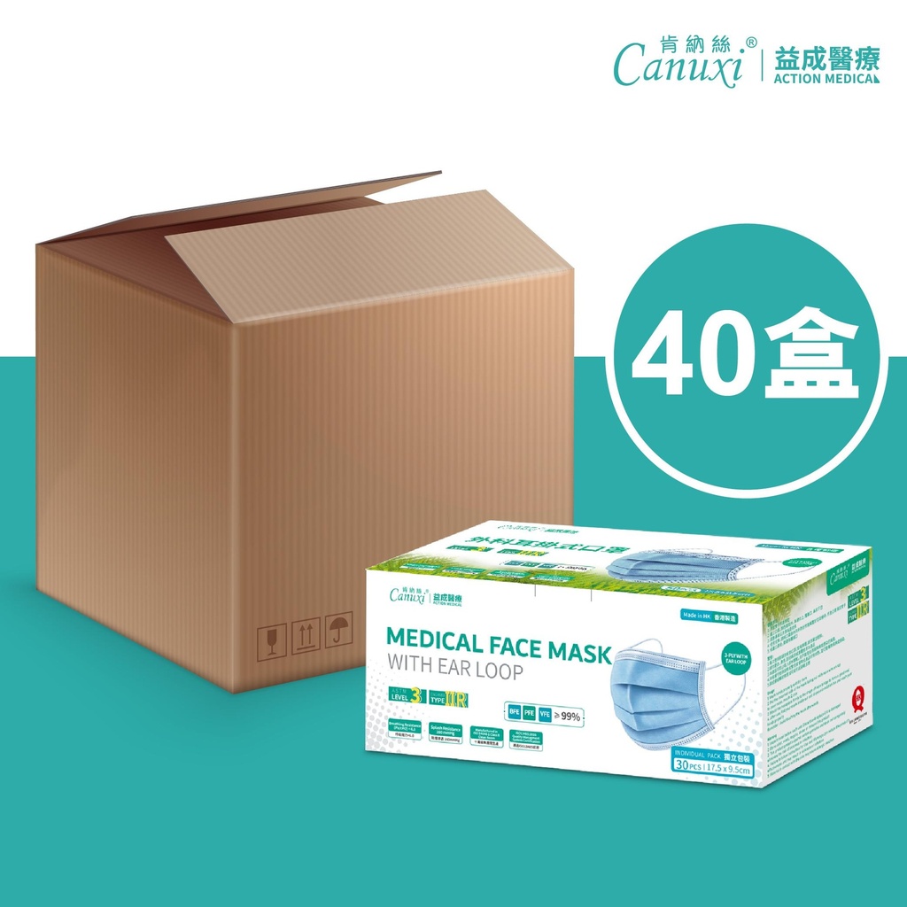 Made in Hong Kong - Surgical Mask with Ear Loop ASTM Level 3 (Individually Packed) / 1 Carton 40 Boxes Special Price
