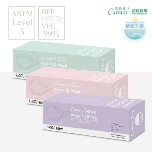 Canuxi Feathery Single Color 3D Filtering Mask ASTM Level 3 ( 15 PCS Individual Pack )